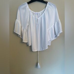 Lush flutter sleeve soft white blouse with tassels size L
